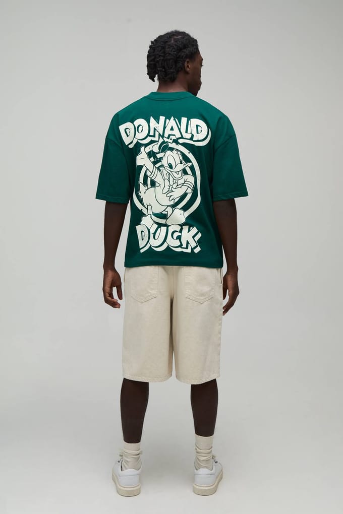 Oversized Boxy Donald Duck Wave Licentie Print T-shirt | Forest | Size Medium