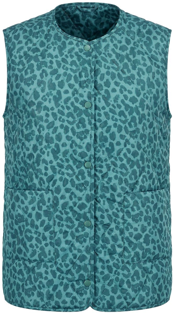 Studio Untold - Dames - Doorgestikt mouwloos vest oversized model luipaard - Matgroen - Maat 42+
