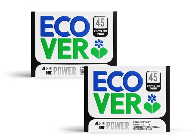 Ecover Power - Vaatwastabletten - 2 x 45 stuks - extra krachtig - zonder plastic omhulsel