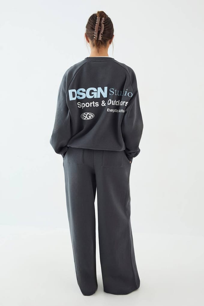 Dames Dsgn Studio Bedrukt Sweatshirt Trainingspak Sport En Outdoor | Houtskool | Maat: Medium