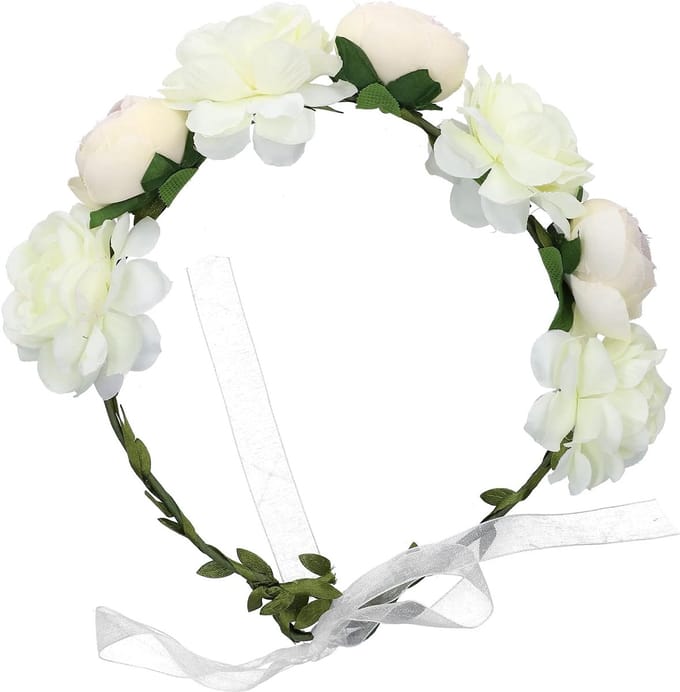 Bloemenkrans Hoofdband - Bloemenslinger Kroon - Feest Bruiloft - Verstelbaar Design - 22 x 20 x 4 cm - Wit