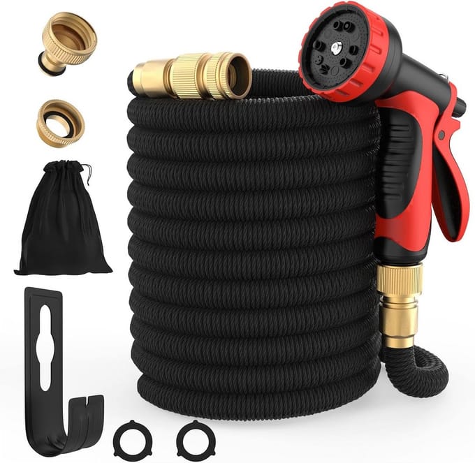 Flexibele tuinslang 30 m - Rekbare waterslang met multifunctionele sproeikop en adapters