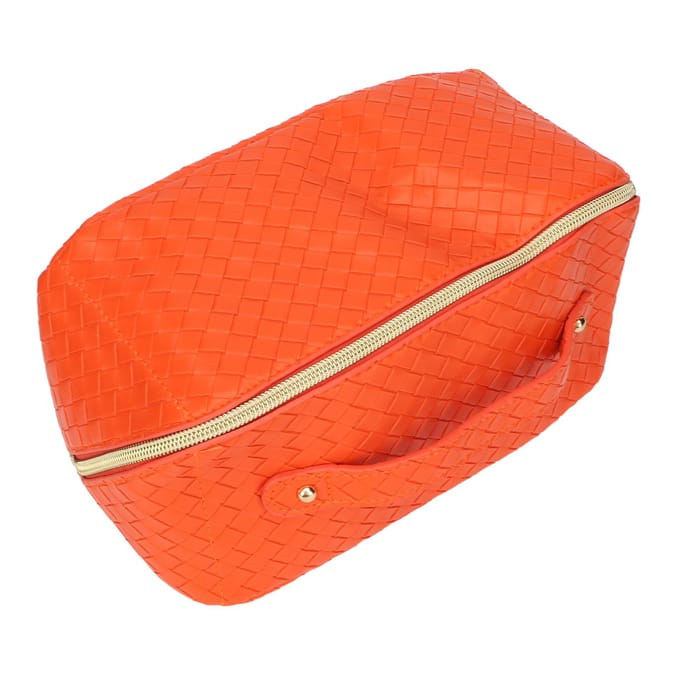 Make-up Reistas PU Leer Grote Capaciteit Geruit Multifunctioneel Waterdicht Cosmetische Tas Oranje red