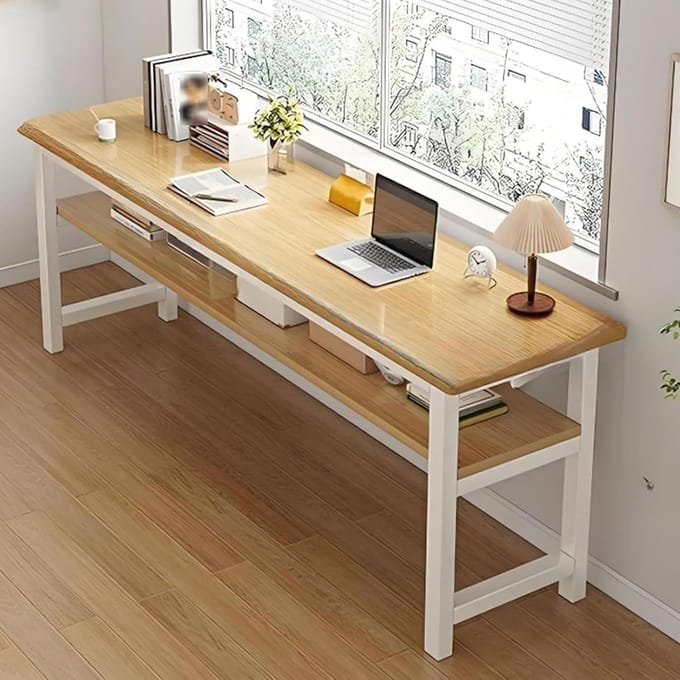 Bureau met Opbergrek - Schrijftafel Werkplek - Thuiswerken Studeren - Compact Ontwerp - 80x40cm - Naturel