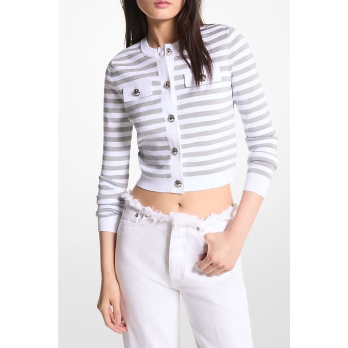Michael Kors Metlic Shirtp Snap Jacket White/silver Taglia: XS | Cardigan Outlet | Donna | Bianco