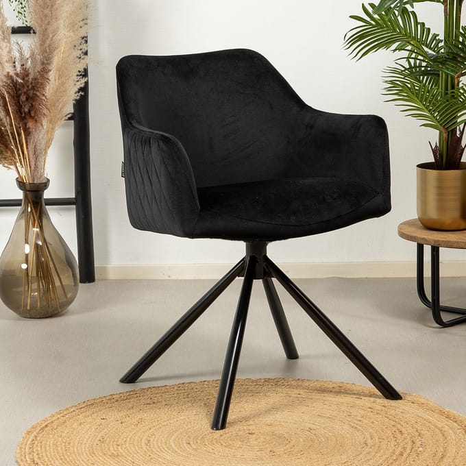 Bronx71® Velvet eetkamerstoel Furtado draaibaar zwart - stoel