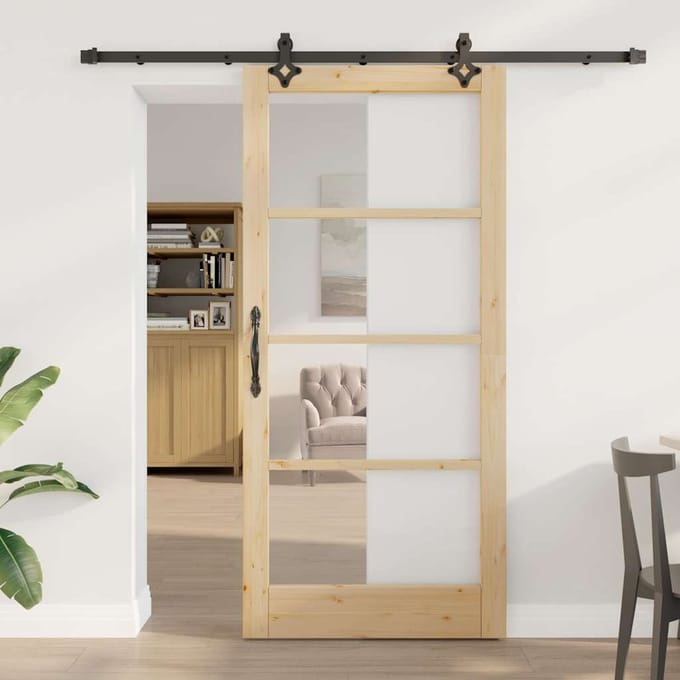 vidaXL - Schuifdeur - ORKDAL - 93 - x - 202 - cm - Massief - grenenhout - en - glas