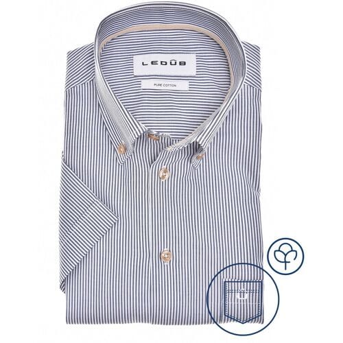 Ledûb Overhemd Allover Fine Striped Cotton Button-Down Donker Blauw / male
