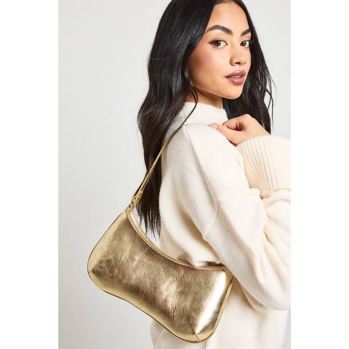 boohoo Dames Metallic Basic Schoudertas | Goud