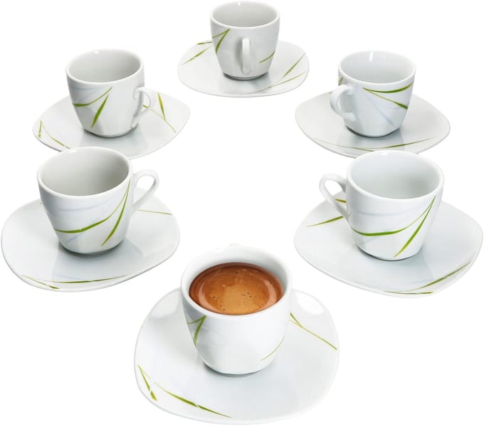 Set van 6 espressokopjes 10cl met espressoschotel 12,1cm Aviva