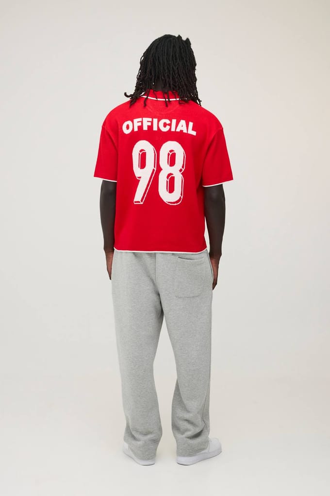 Oversized Boxy Polo Met Motografische Print Gebreid | Red | Size Medium