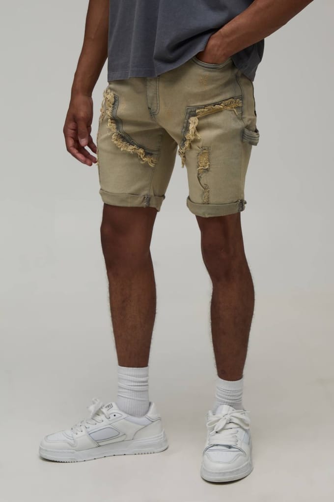 Skinny Stretch Multi Rip Timmerman Gewassen Grijze Shorts | Grey | Size 28