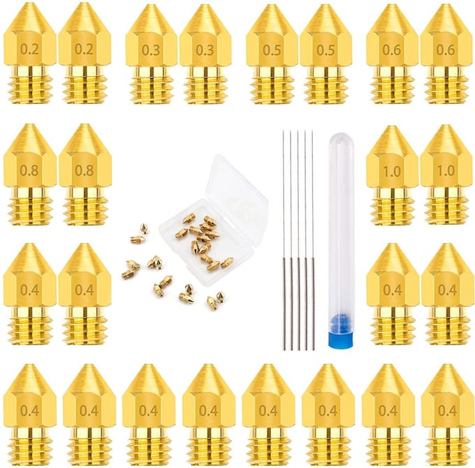 24 X 0.2/0.3/0.4/0.5/0.6/0.8/1.0mm Messing MK8 3D Printer Nozzles Extruder