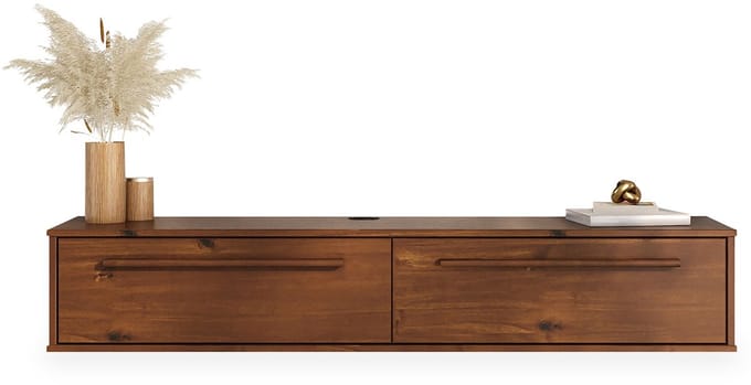 Lowboard TECCA 145 cm met 2 kleppen van massief hout - afwerking in kastanje