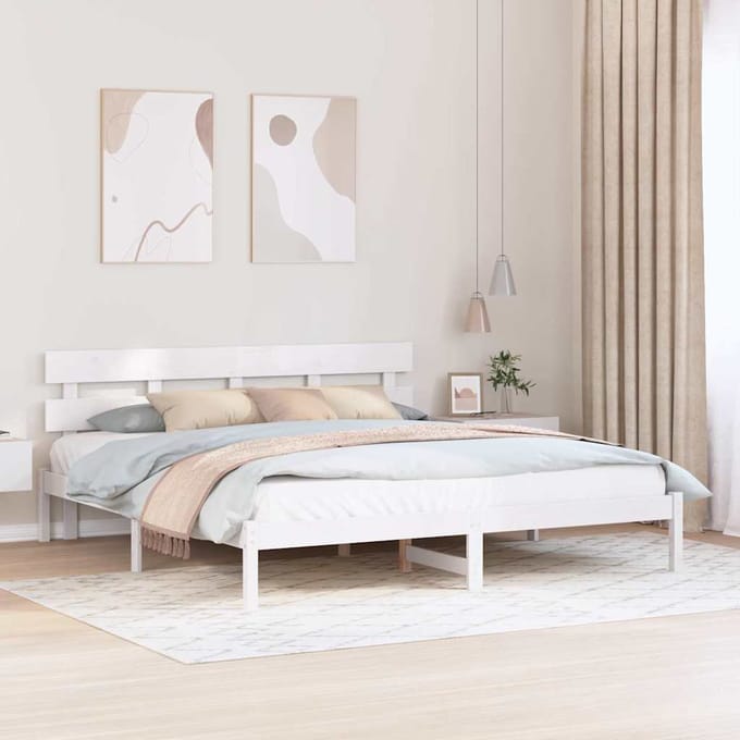 vidaXL - Bedframe - met - hoofdeinde - Wit - 180 - x - 200 - cm - Massief - grenenhout