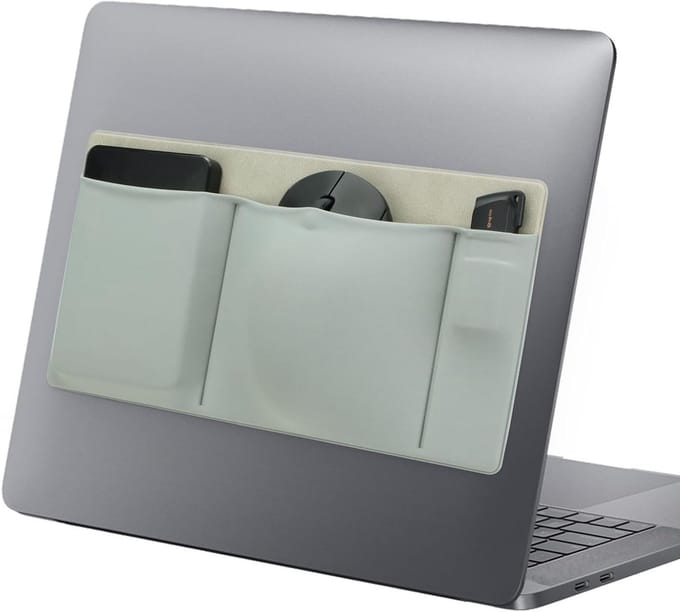 Laptop Pouch - Opbergvakje Organizer - Computer Accessoires - Zelfklevend Elastisch - 3 Vakken - Groen