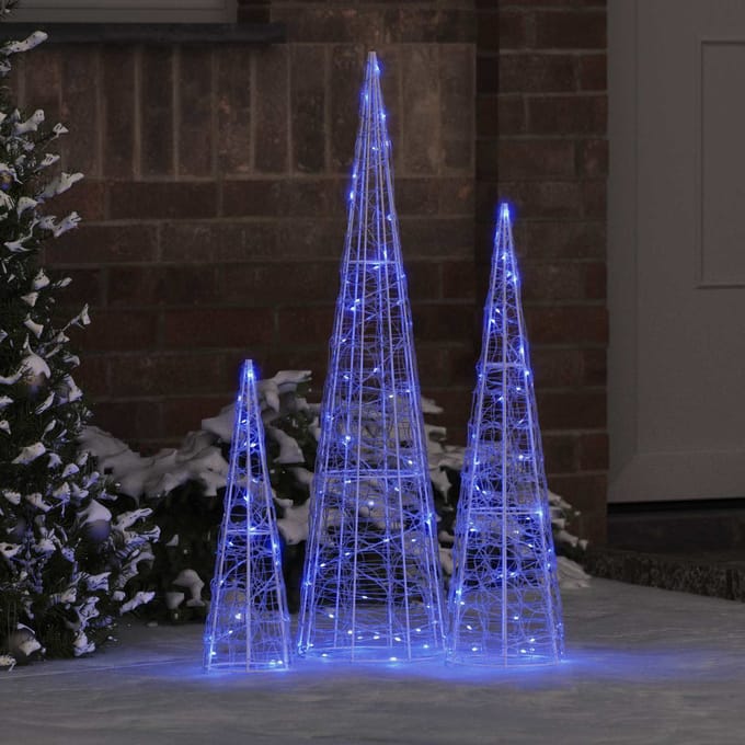 vidaXL Kerstboom 3 st Blauw 20 x 20 x 80 cm Acryl 90 LED's