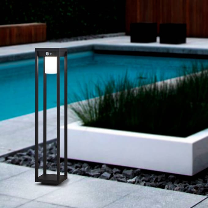 EGLO Martano Sokkellamp Buiten - Solar - 80 cm - Bewegingssensor & Dag- en nachtsensor - Zwart en Wit