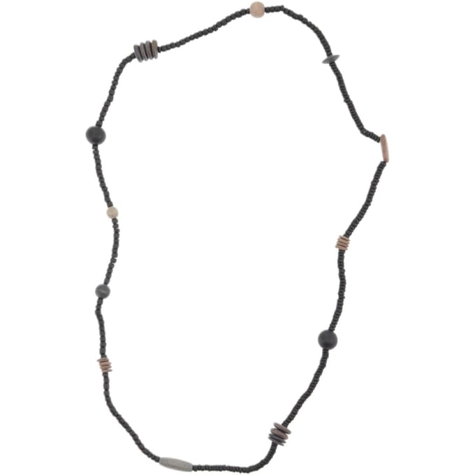 Behave – Ketting – Houten kralen – Bruin;Zwart;Grijs – 90 cm – Boho Chic