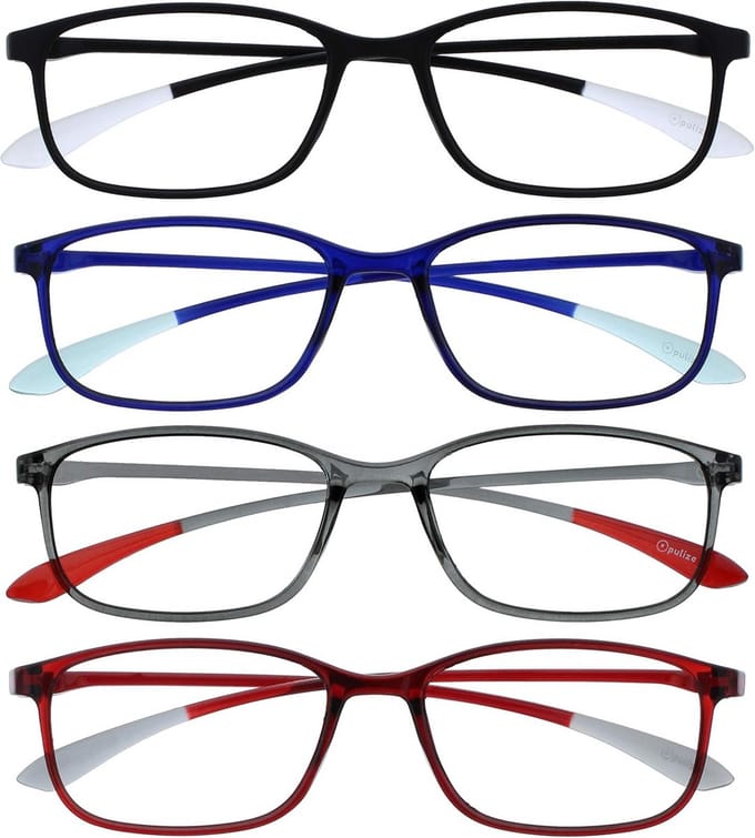 4-Pack Lichtgewicht Leesbrillen Unisex +3.00 Rechthoekig Inclusief Etui