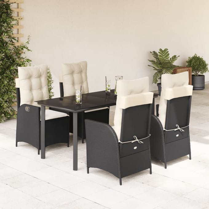 vidaXL - 5-delige - Tuinset - met - kussens - poly - rattan - zwart