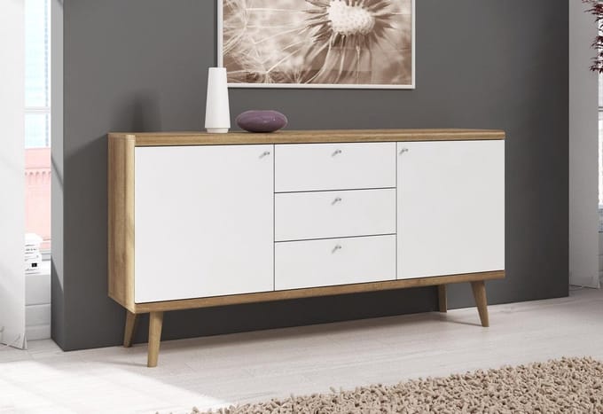 Meubella - Dressoir Primavera - Wit - Licht eiken - 160 cm