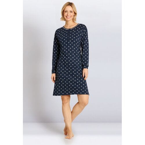 Hajo nachthemd blauw met all-over print - Blauw - Maat - 44/46