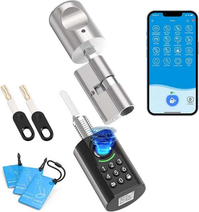 Slimme Deurslot met Vingerafdruk, Code en RFID - App & WiFi Bediening - Waterdicht IP65