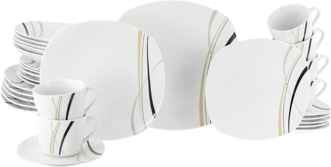 DYNA® Serviesset 30 Delig - 6 Persoons - Compleet Servies - Wit - ‎36cm x 34cm x 30cm