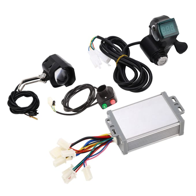 Elektrische Fiets Ombouwset 24V 1000W Geborstelde Controller Duimgashendel Schakelaar en Koplamp Kit black