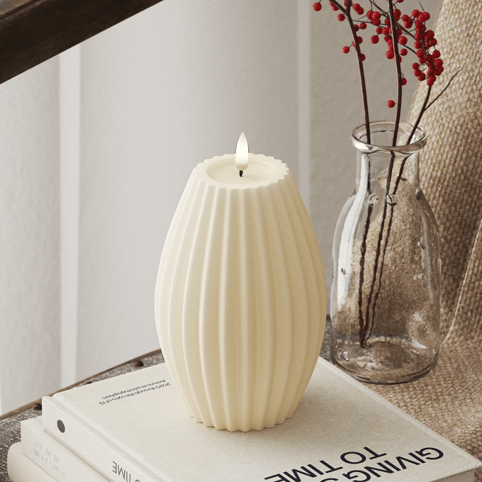 Luxe LED kaars - Cream Stripe LED Candle 10 x 15 cm - net een echte kaars! Deluxe Homeart