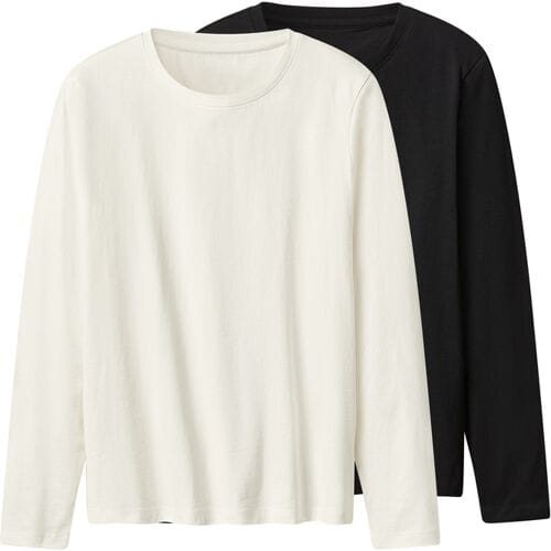 ESMARA Set van 2 dames shirts met lange mouwen (Zwart/wit, M (40/42))