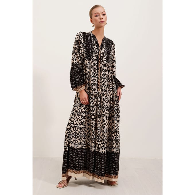 Geprinte V-hals Maxi-jurk