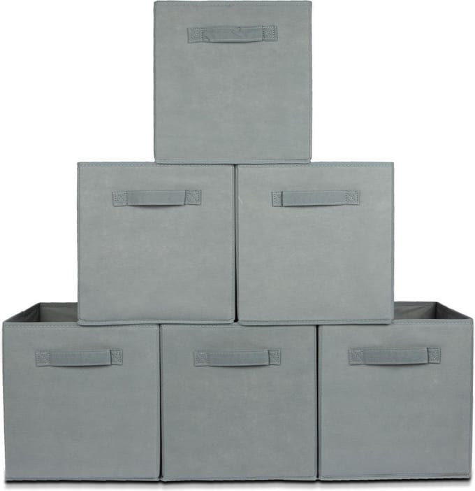 LifeGoods Opbergmand - 6 Stuks - Kast Organizer - 20L - Opbergbox - Textiel - Grijs