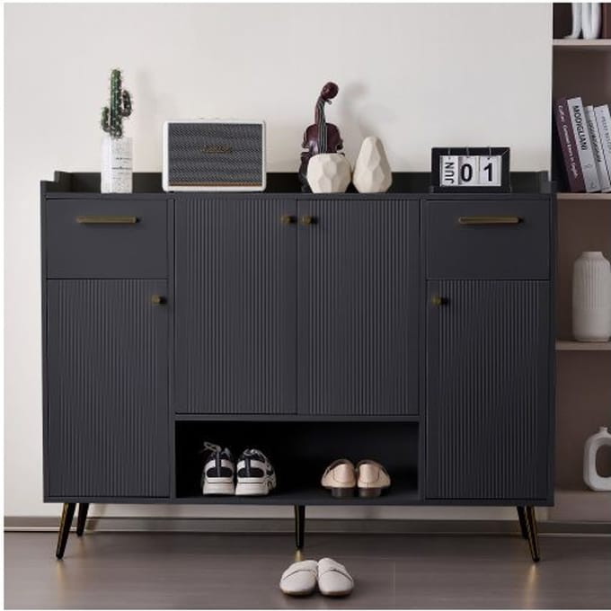 Schoenkast - MUVOE - Zwart - 2 lades - 4 deuren - Modern design
