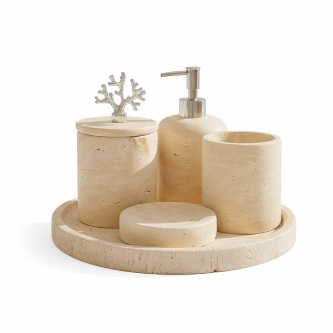 Marmoree - Travertin - Badkamerset - 5 delig - Beige