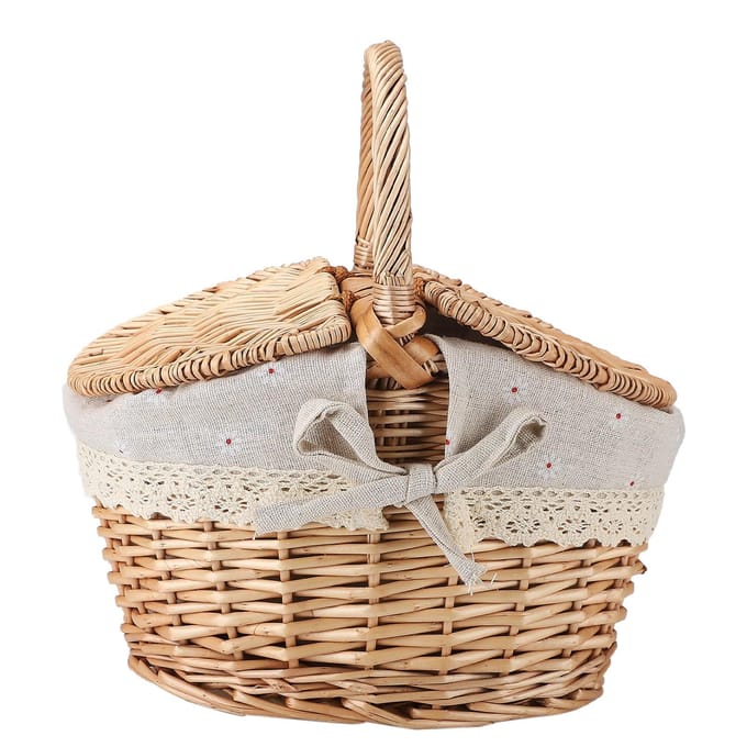 Rieten Opbergmand Grote Capaciteit Draagbaar Rustieke Picknickmand met Deksel en Handvat Fruit brown