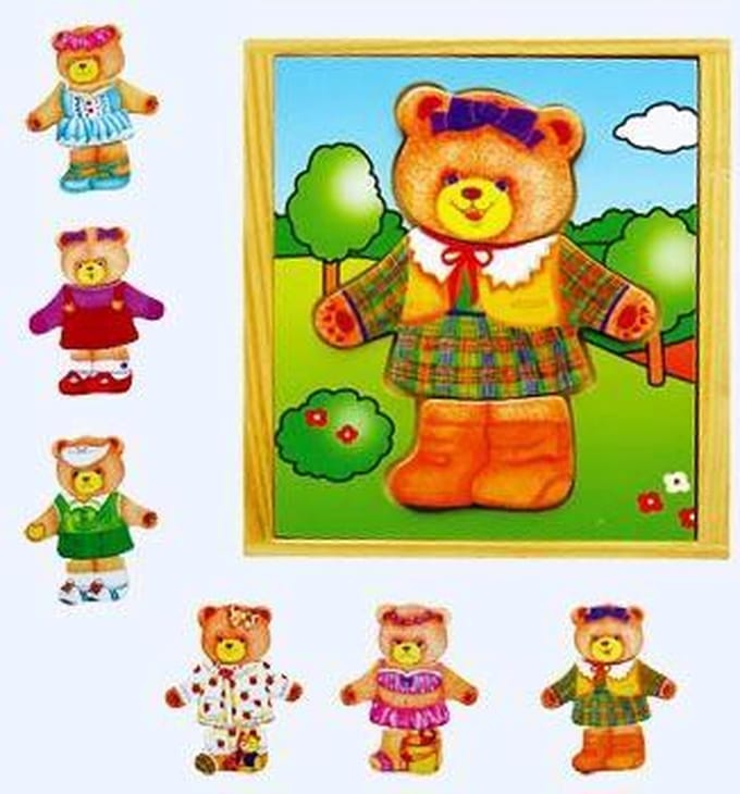 Viga houten puzzel Legpuzzel Verkleed de teddybeer van het meisje