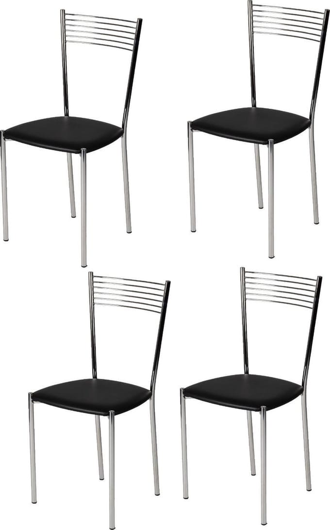 Tommychairs Elegance - Eetkamerstoelen - Set van 4 - Chroom & Zwart - Kunstleer