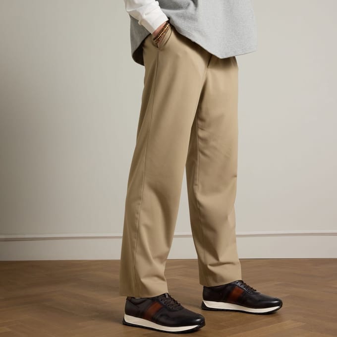 Manfield - Heren - Grijze leren sneakers - Maat 43