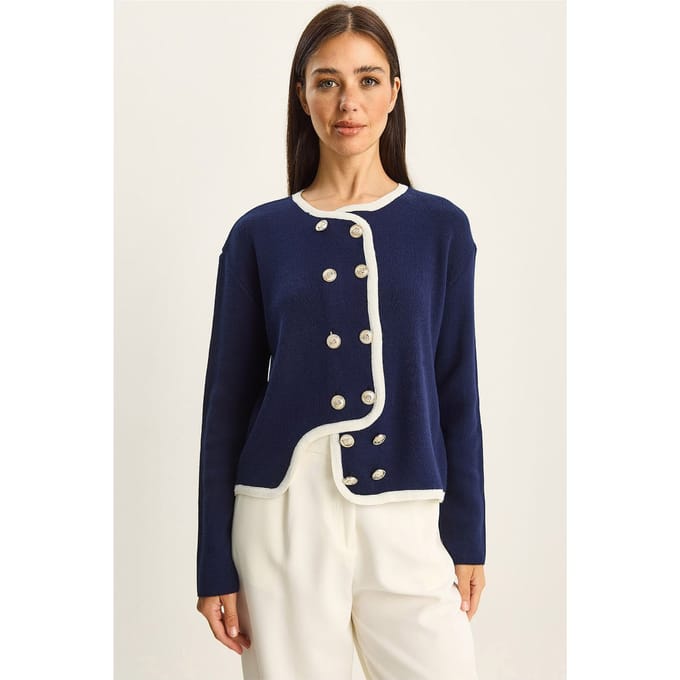 Geribbelde Gebreide Knopen Cardigan