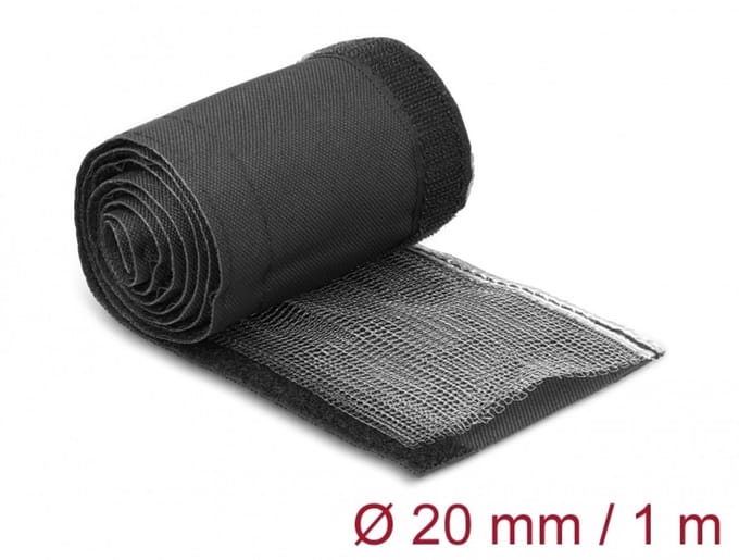 Delock EMI Shielding braided sleeve with hook-and-loop fastener heat resistant 1 m x 20 mm black