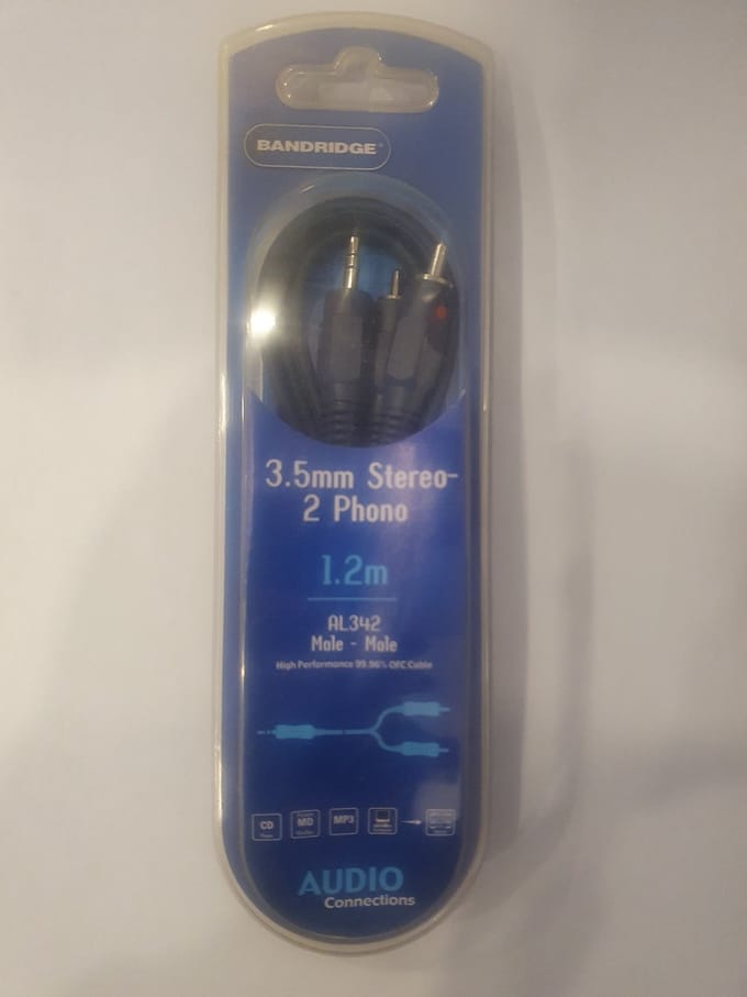 Bandridge AL342 audiokabel 3.5mm - 2 RCA Tulp BlauwGrijs