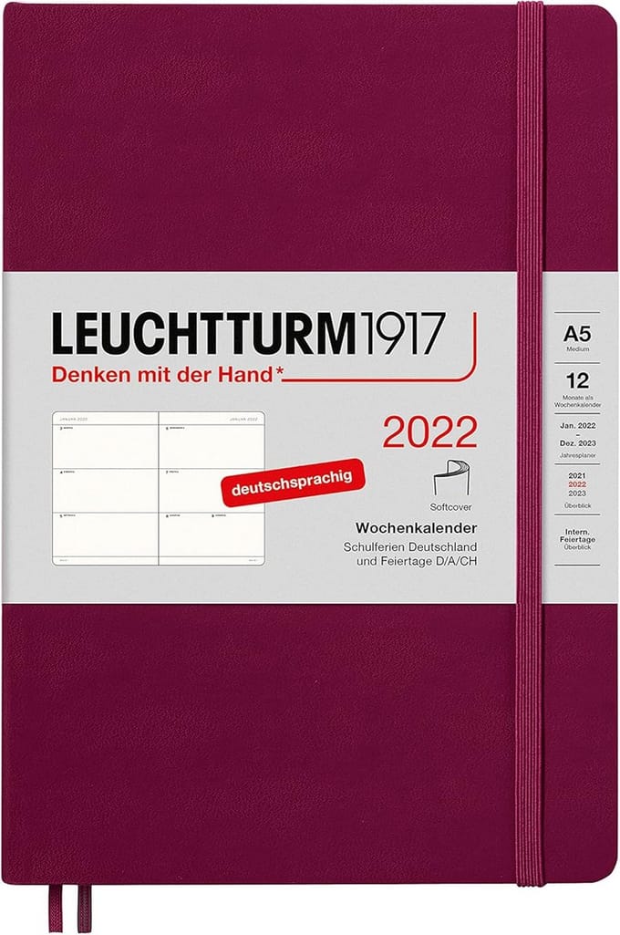 Weekkalender A5 Softcover 2022 Rood - Jaarplanner met 12 Maanden en Projectplan