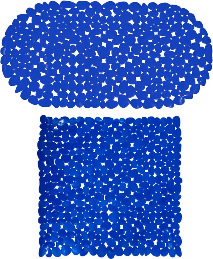 MSV Douche/bad anti-slip matten set badkamer - pvc - 2x stuks - donkerblauw - 2 formaten