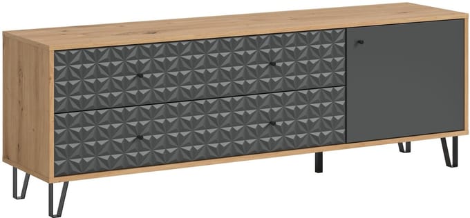 Prisma TV-meubel 2 laden, 1 deur eik decor, mat grijs.