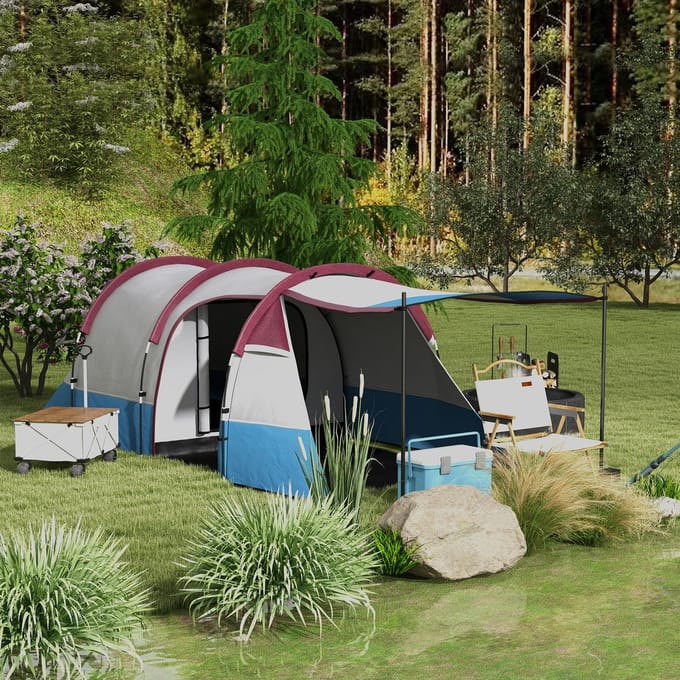 MODFU - Tunneltent - 2 Ruimtes - 3 Ingangen - Polyester - Rood - 420 x 200 x 150 cm