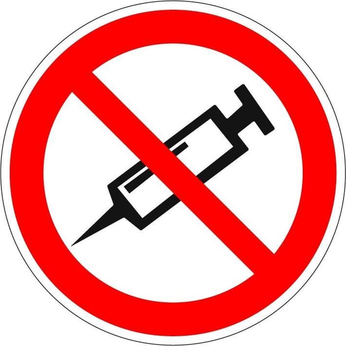 Verboden om injectie te plaatsen sticker 300 mm