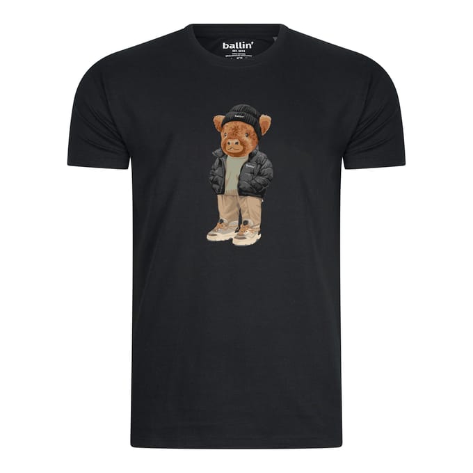 Heren Tee SS met Ballin Est. 2013 Cool Cow Tee Print - Zwart - Maat S