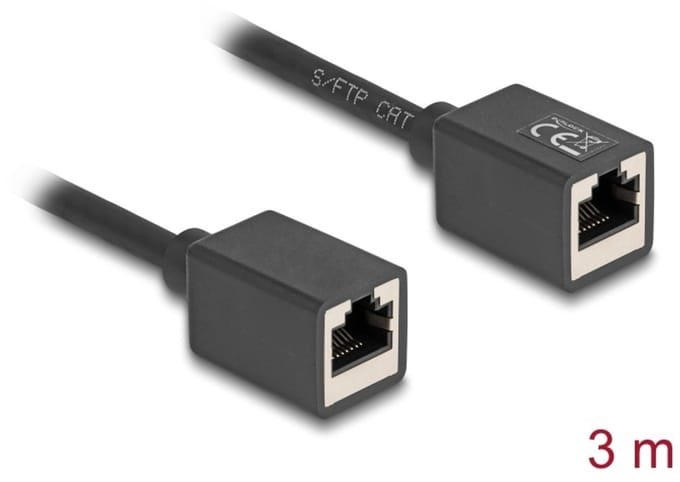 Delock Network Extension Cable Coupler RJ45 jack to RJ45 jack Cat.6A S/FTP 3 m black